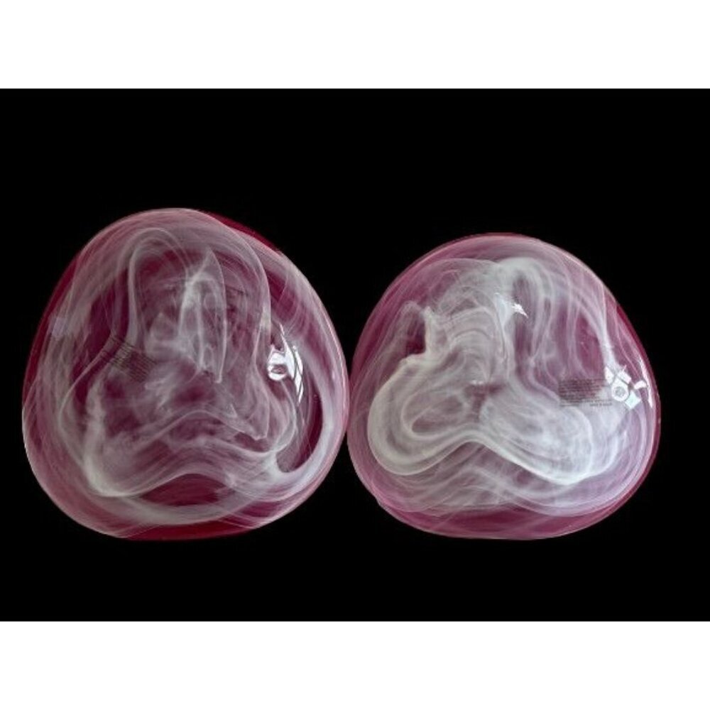 Set of 2 Spanish Glass Bowls by ALAMI Hand blown glass, red outside swirled whit